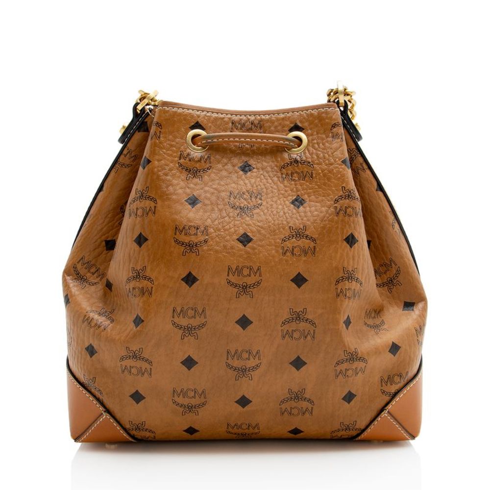 MCM Visteos Leather Klassik Drawstring Small Bucket Bag - Picture 3 of 15